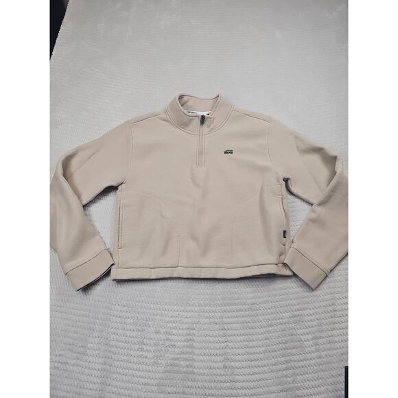 Vans Sweatshirt Womens XL Tan Pullover Quarter Zip Slightly Cropped Comfy - Picture 1 of 7